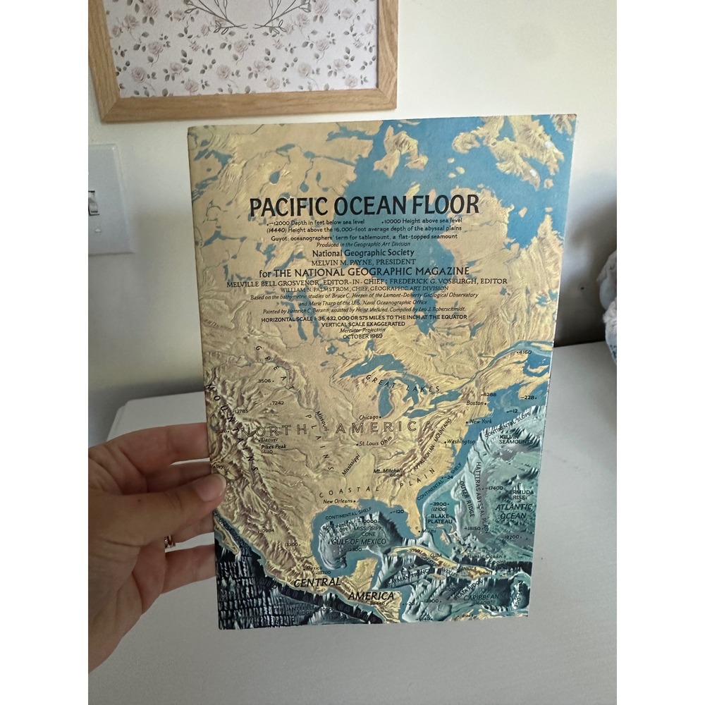 Vintage 1969 National Geographic Pacific Ocean Floor Map Supplement Double Sided